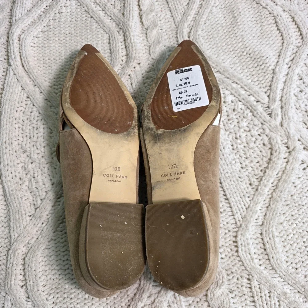Cole Haan Grand 360 Suede Pointed Toe Bow Loafers Flats Tan Women 10B